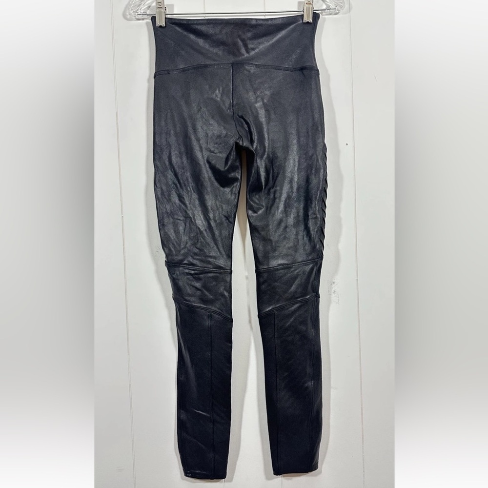 Spanx Leggings Womens Sz M Faux Leather Moto Black Pants Slimming Stretch Skinny - Picture 5 of 12